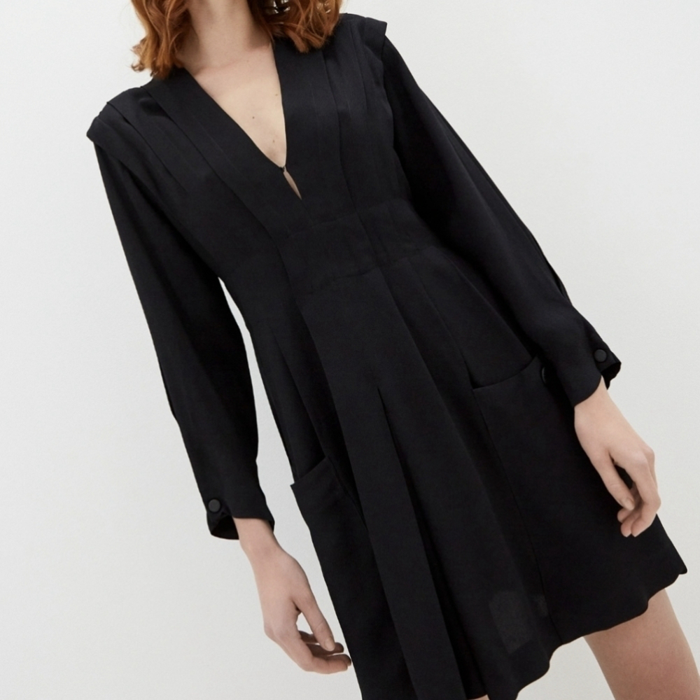 SANDRO Paris MILENE POCKETED SHORT DRESS BLACK women's small 36 lbd